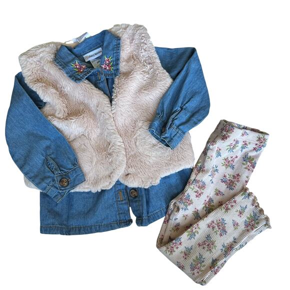 Girls Daisy Fuentes Boho Floral Fur Vest 3 piece Set Size 24 months - Picture 1 of 6